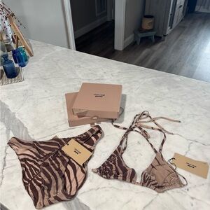 SKIMS Zebra Print Bikini Set - Brown and Tan